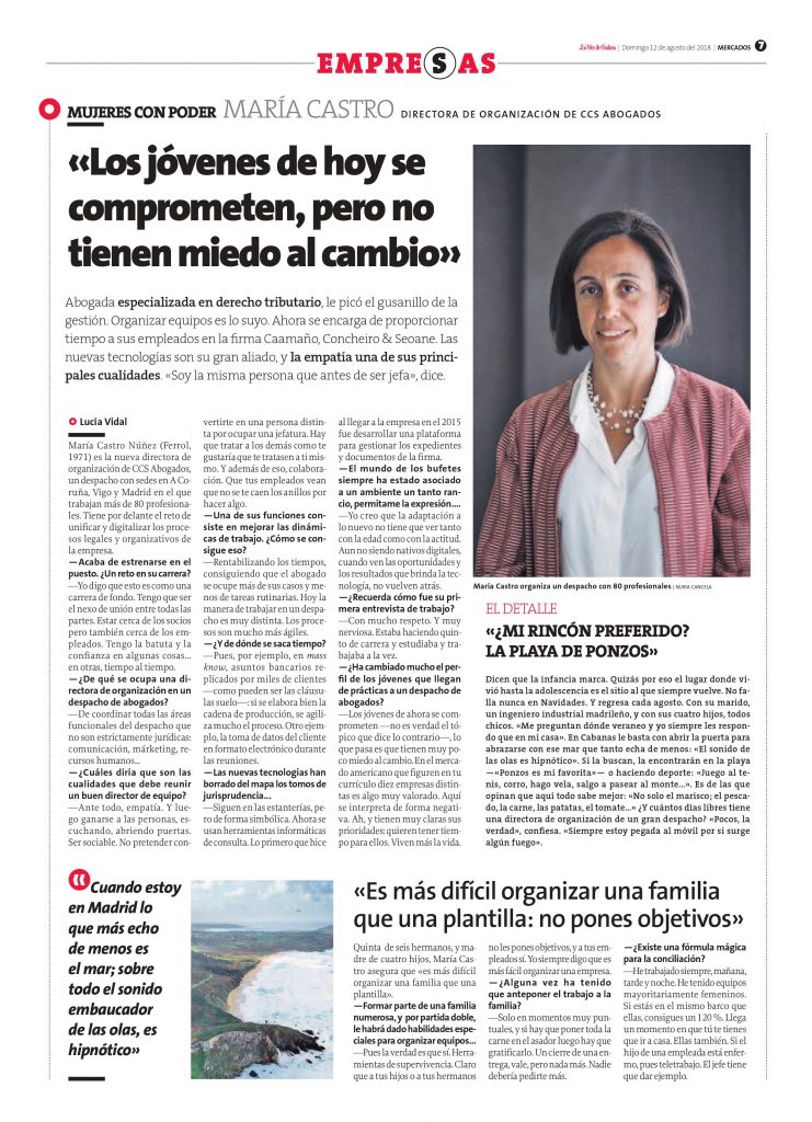 María Castro, Directora de Organización de CCS, entrevistada en La Voz de Galicia