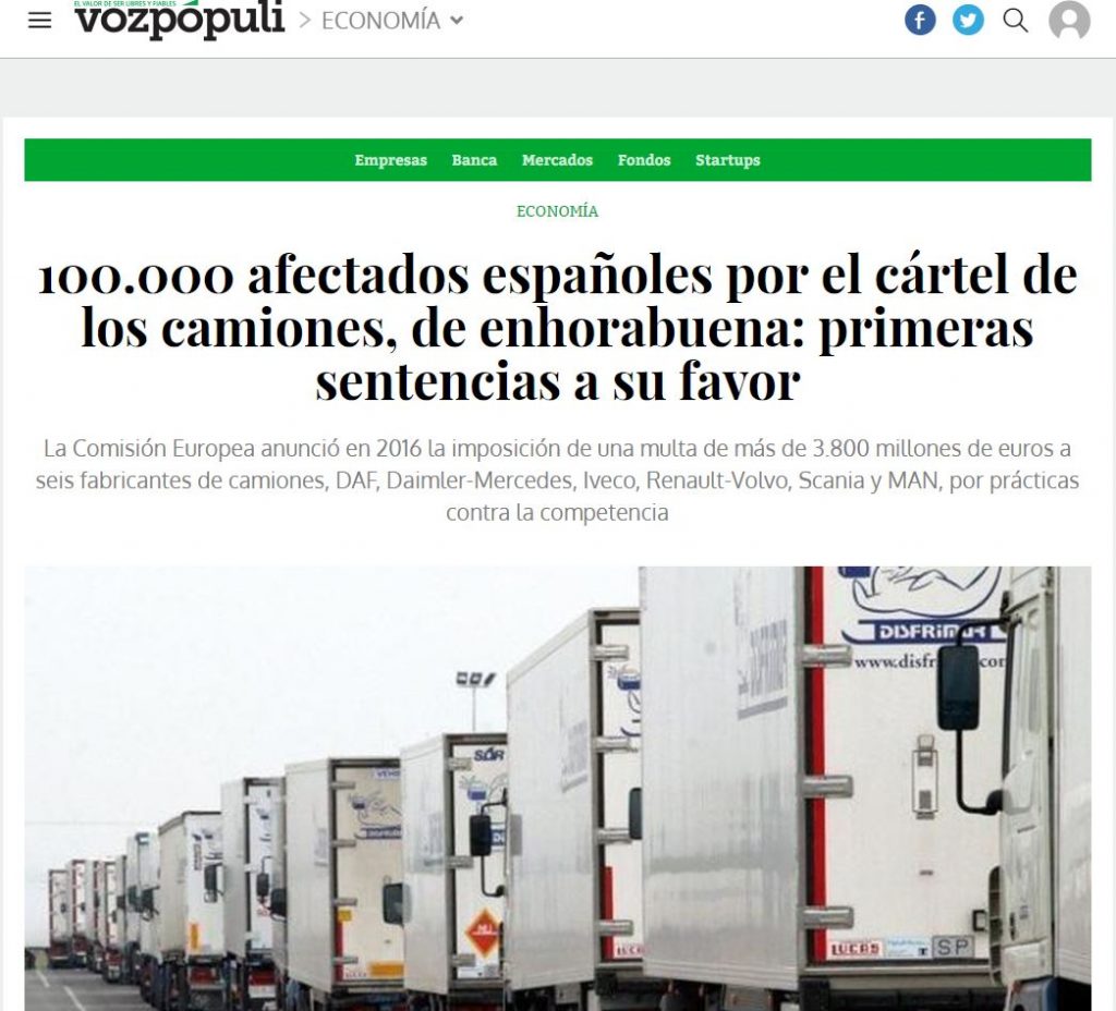 Primeras sentencias a favor de los afectados por el cártel de camiones